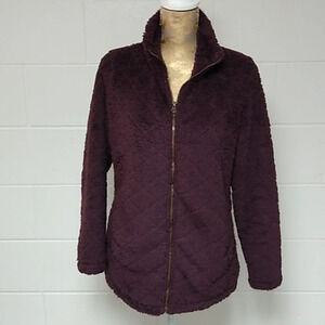 ST. JOHNS BAY ZIP UP TEDDY JACKET WITH CUT DIAMOND PATTERN, PURPLE